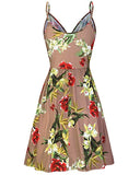 Women's V Neck Floral Spaghetti Strap Summer Casual Swing Dress with Pocket