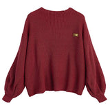 Women's Casual Loose Knitted Sweater Lantern Sleeve Crewneck Fashion Pullover Sweater Tops