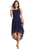 Women's Halter Neck High Low Floral Lace Bridesmaid Sleeveless Swing Cocktail Parte Evening Semi Formal Dress