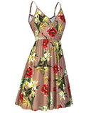 Women's V Neck Floral Spaghetti Strap Summer Casual Swing Dress with Pocket