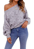 Women's Casual Sexy Off Shoulder Loose Batwing Sleeve Pullover Sweater