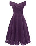 Womens Floral Lace Cocktail Party Dress Vintage Off Shoulder Bridesmaid Swing Dress