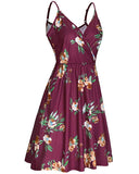 Women's V Neck Floral Spaghetti Strap Summer Casual Swing Dress with Pocket