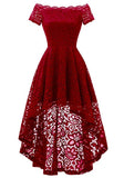 Women's Lace Off Shoulder Hi-Lo Short Sleeve Formal Cocktail Dress