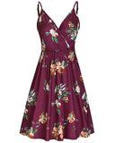 Women's V Neck Floral Spaghetti Strap Summer Casual Swing Dress with Pocket