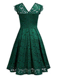 Women's Vintage Floral Lace Short Sleeve V Neck Cocktail Party Swing Dress
