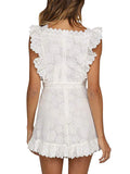 Lace Floral Hollow Out Mini Dress Ruffle Tie Waist Summer Dress