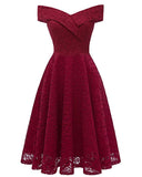 Womens Floral Lace Cocktail Party Dress Vintage Off Shoulder Bridesmaid Swing Dress