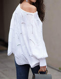 Women's Pullover Batwing Sleeve Loose Hollow Knit Sweaters