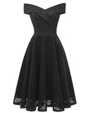 Womens Floral Lace Cocktail Party Dress Vintage Off Shoulder Bridesmaid Swing Dress