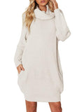 Women's Winter Warm Loose Turtleneck Oversized Pullover Sweater Dress