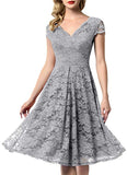 Women's Vintage Floral Lace Bridesmaid Dress 3/4 Sleeve Wedding Party Midi Dress