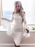 Lace Long Sleeves Bodycon Off-the-shoulder Midi Dress