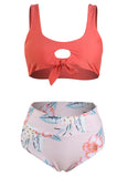 Plunge Knot Printed Bikini Set
