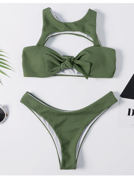 Green Caged Bralette Bikini Set