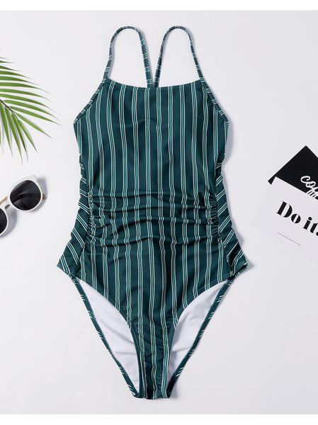 Striped Lace Up Cami Swimsuit