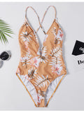  Lace-up Crisscross Flower Swimsuit