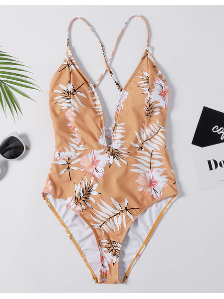  Lace-up Crisscross Flower Swimsuit