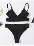 Black Padded Bikini Top With Thong Bottoms