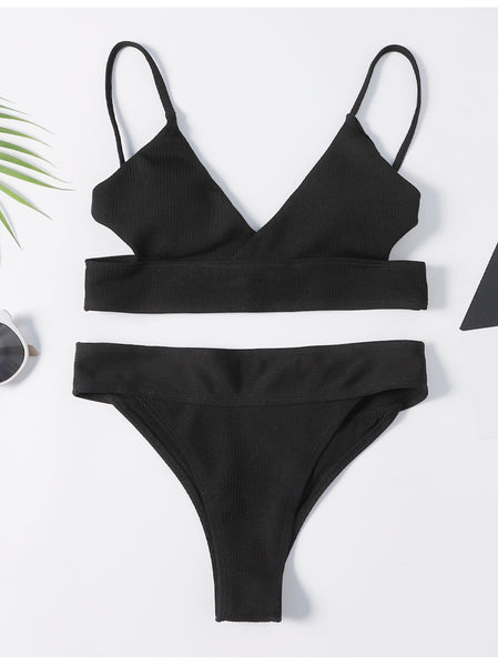 Black Padded Bikini Top With Thong Bottoms