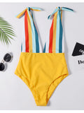 Colorful Striped Cutout Tied Swimsuit 