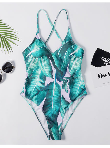 Palm Leaf Print Underwire Swimsuit