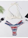 Sexy Striped Halter Bikini Set 