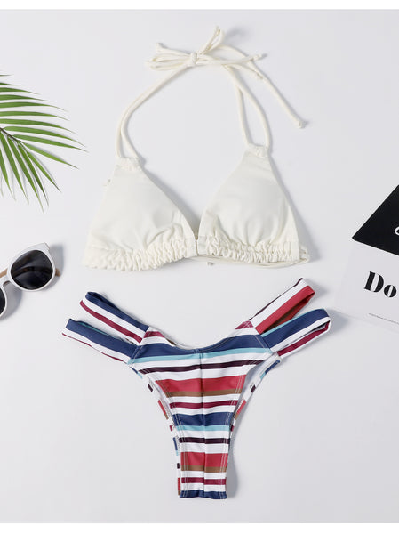 Sexy Striped Halter Bikini Set 