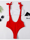 Red Cutout Tie Shoulder Swimsuit 