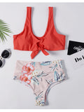Plunge Knot Printed Bikini Set