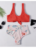 Plunge Knot Printed Bikini Set