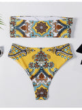Retro Print Bandeau Bikini Set
