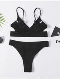 Black Padded Bikini Top With Thong Bottoms