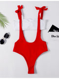 Red Cutout Tie Shoulder Swimsuit