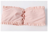 Shirred Lace-up Bardot Bikini Set