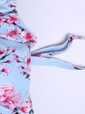 Bowknot Printing Lotus Leaf Shoulder High Waist Sexy Bikini Set Swimwear