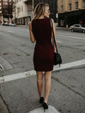 Wine Red Sleeveless Asymmetric Hemline Mini Dress