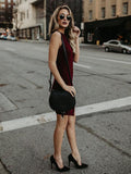 Wine Red Sleeveless Asymmetric Hemline Mini Dress
