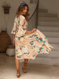 Flared Sleeves Printed Wrap Bohemia Dress