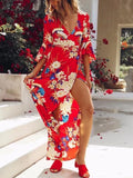Flared Sleeves Printed Wrap Bohemia Dress