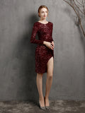 LONG SLEEVE SEQUINS SPLIT PARTY DRESS