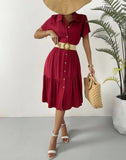 SOLID BUTTON CASUAL DRESS