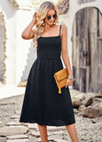 SOLID COLOR SUSPENDER DRESS