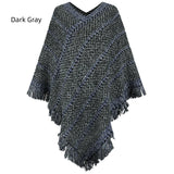 CONTRAST STRIPED FRINGED PULLOVER CAPE SHAWL