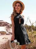 COTTON PLEATED HOLLOW DRESS