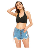 HIGH-BREASTED TASSELS HOLES JEANS