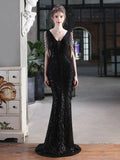 MERMAID V-NECK SEQUINS BEADING PARTY DRESS