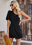 SOLID COLOR ONE-SHOULDER JUMPSUIT