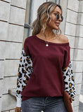 FASHION CONTRAST STITCHING LEOPARD SWEATER