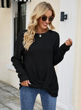 SOLID COLOR ROUND NECK LINKED SLIM SWEATER